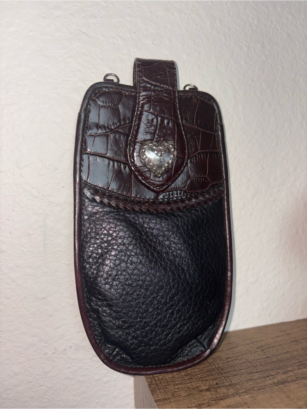 Brighton Leather Sunglasses Crossbody Pouch in Black and Dark Brown